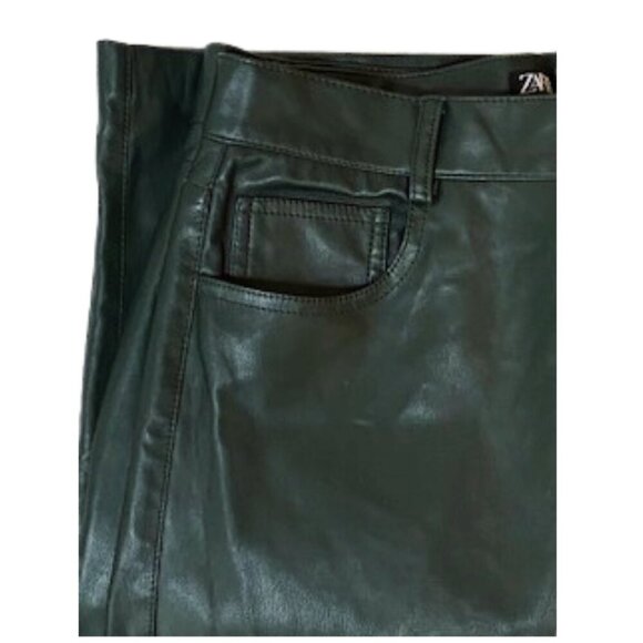 ZARA VEGAN GREEN MOSS WIDE LEG FAUX LEATHER JEANS MEDIUM/6 - Picture 5 of 7